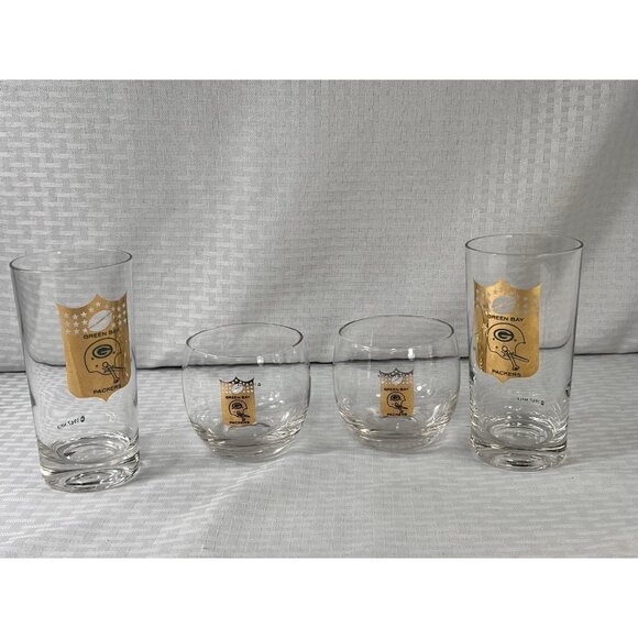 Green Bay Packers NFLP Vintage Glasses  (4)-2 1967 High Balls & 2 1968 Roly Poly - Picture 1 of 16